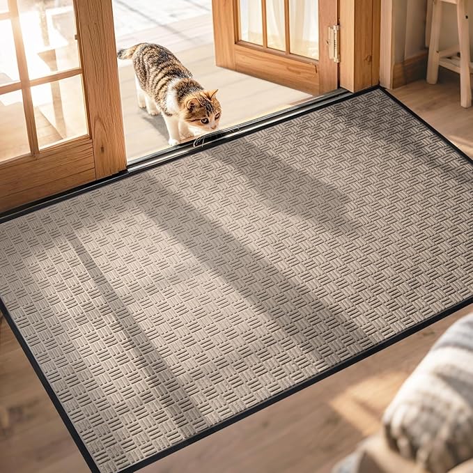 Mibao Front Door Mat, Heavy Duty Durable Welcome Mat for Outdoor Indoor, Dirt Trapper Waterproof Super Absorbent Door Mat for Entryway Outside Patio Porch, 73" x 46", Beige