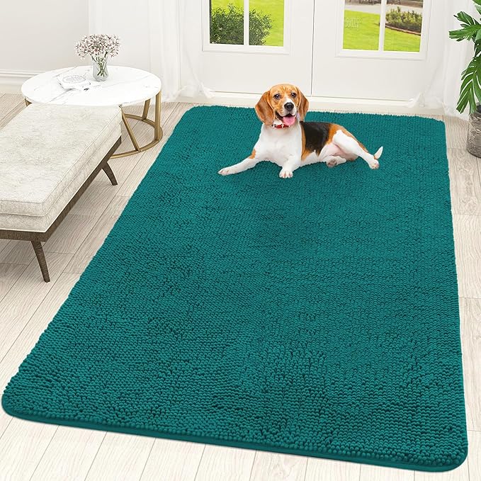 OLANLY Dog Door Mat for Muddy Paws 70x46, Absorbs Moisture and Dirt, Absorbent Non-Slip Washable Doormat, Quick Dry Chenille Mud Mat for Dogs, Entry Indoor Entryway Carpet for Inside Floor, Lake Blue