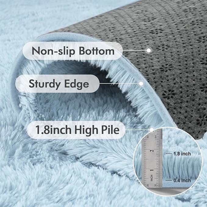 4x6 Ft Shag Rugs for Bedroom Living Room, Ultra Soft Fluffy Furry Area Rugs for Indoor Floor, Aesthetic Carpet for Kids Home Decor (Light Blue)