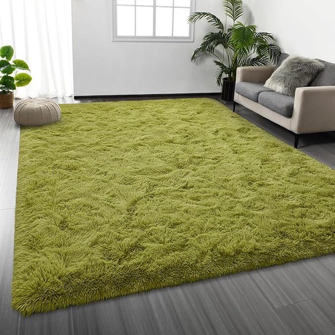 Deerhoo Shag Area Rug, 4 X 6 Plush Fuzzy Rugs for Living Room, Ultra Soft Fluffy Furry Rug for Bedroom, Indoor Carpet Nursery Rugs for Kids Room Home Decor, Green
