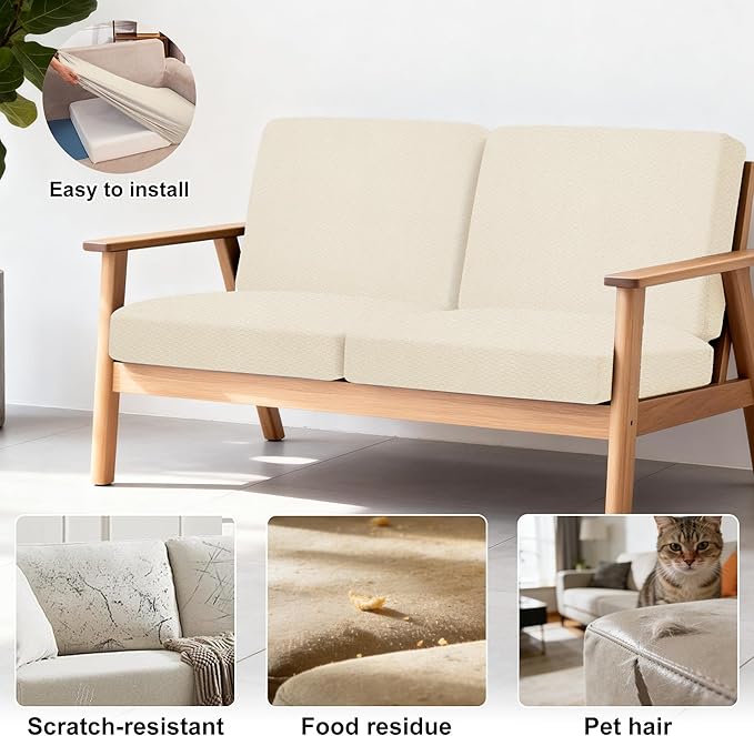 4Pcs Patio Stretch Cushion Covers,Outdoor Sofa Replacement Cover Slipcovers for Patio Furniture Cushion Covers, Washable Reusable Furniture Protector