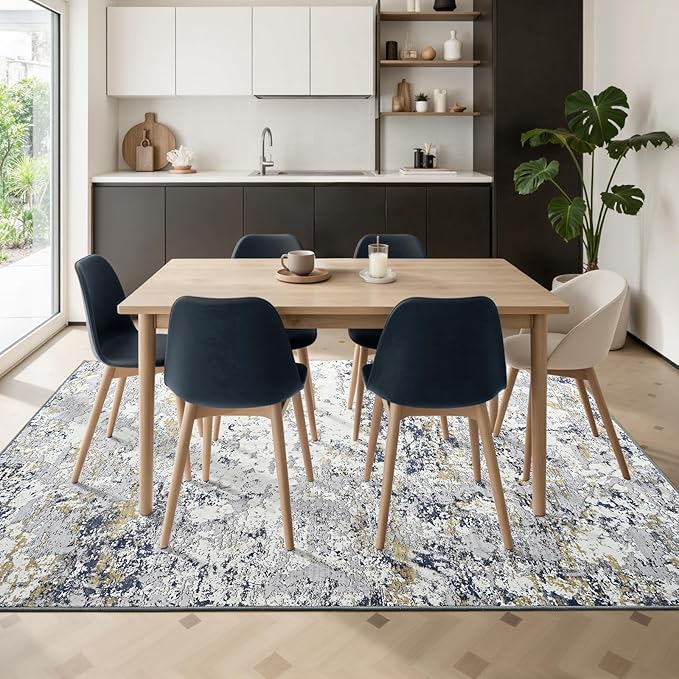 Toneed Abstract Area Rug Modern Washable Rug Soft Non Slip Rug Low Pile for Bedroom Living Room Dining Room Blue 5x7 Feet