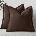 MIULEE Decorative Throw Pillow Covers Neutral Linen Fringe Throw Pillows Set of 2 Dark Brown Boho Farmhouse Cushion Covers with Tassels for Couch Sofa Bed Living Room Spring Decor 20x20 Inch