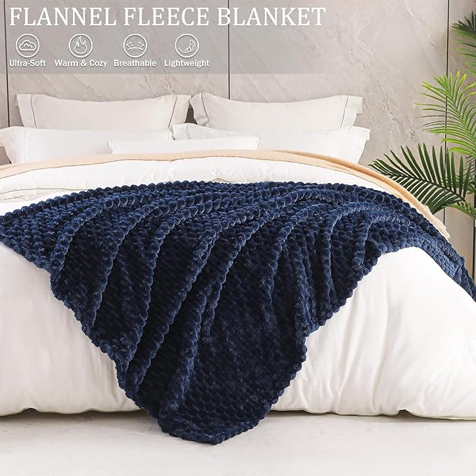 Exclusivo Mezcla Fleece Queen Blanket for Bed, Extra Large Fuzzy Navy Blue Bed Blankets, Soft Cozy Plush Sofa Throws for All Seasons, 90x90 Inches