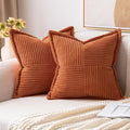 MIULEE Rust Decorative Throw Pillow Covers for Couch Bed Livingroom 20x20 Inch Set of 2 Boho Accent Throw Pllows Broadside Striped Patchwork Soft Corduroy Pillowcases