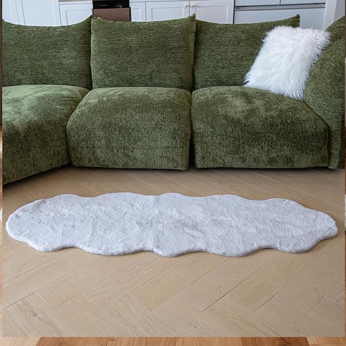 ThreadGlobe Fluffy Faux Rabbit Fur Rug Runner 2'x6', Ultra Soft & Non-Slip Rugs for Bedroom, Living Room, Nursery, No Shedding Machine Washable Rug, Grey, 2x6 Ft