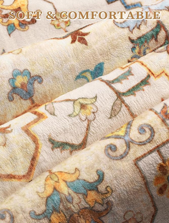 SERISSA Boho Washable Runner Rug, 2'6"x8' Rug Runner Non-Slip Vintage Light Yellow Hallway Kitchen Runner Rug Ultra Soft Print Distressed Floor Carpet Runner for Bedroom Bathroom Laundry Room