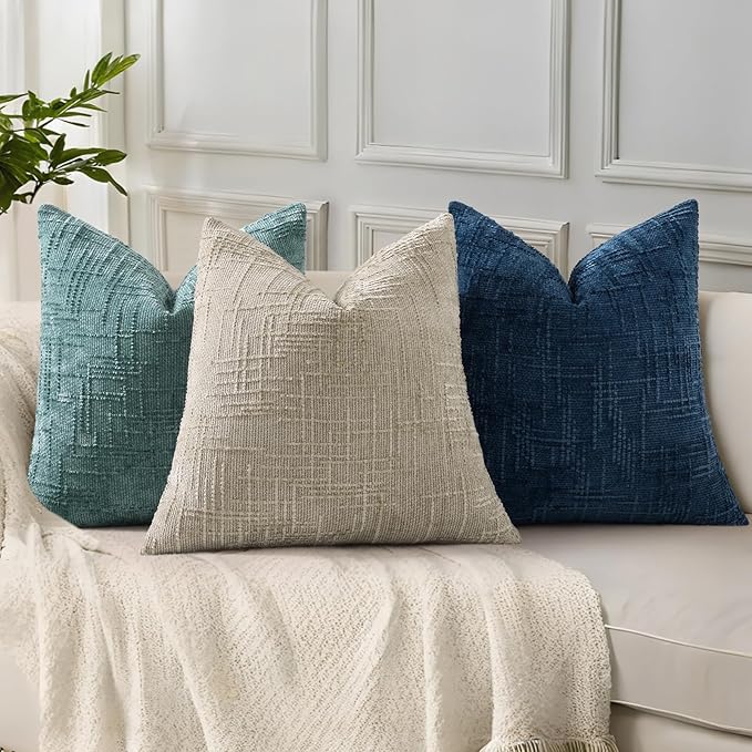 decorUhome Summer Teal Chenille Throw Pillow Covers 12x20 Set of 2 Textured Soft Cozy Slubby Couch Pillow Covers Modern Farmhouse Boho Decorative Pillow Cases for Bed Sofa Living Room