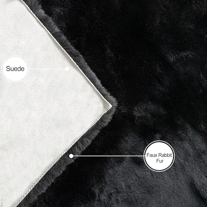 ORINOVA Black Rabbit Shaggy Fur Rug for Bedroom Washable Furry Circle Area Rugs for Living Room Kids Small Round Rug 3ft Nursery Rug