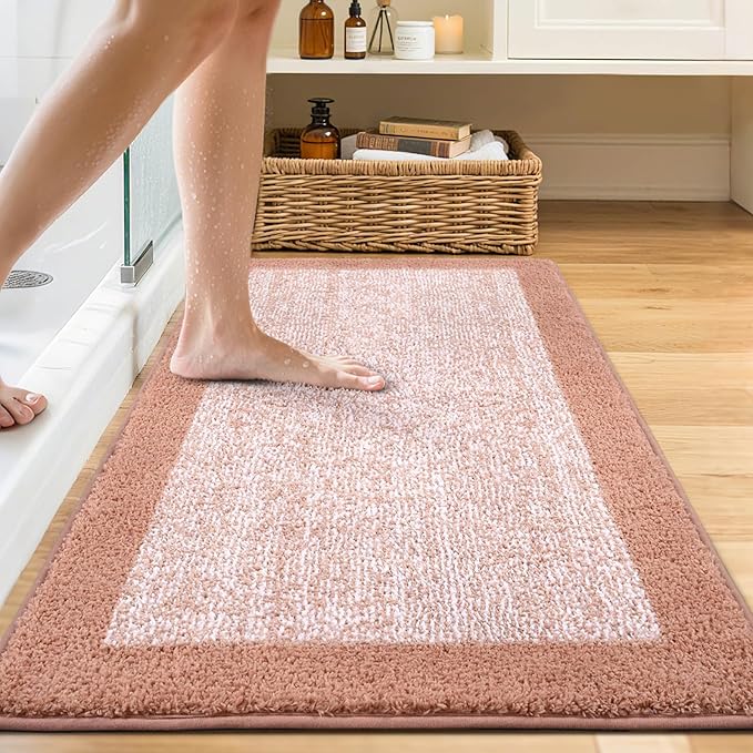 48x24 Long Bathroom Rugs Washable Non Slip, Pink Bath Mat for Bathroom Floor Tub, Soft Absorbent Quick Dry Mats for Shower, Bathtub,Home Decor