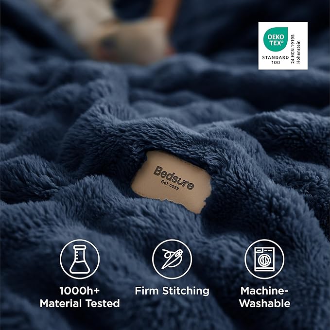 Bedsure 3D Fleece Bubble Blanket - GentleSoft Blue King Blanket for Bed Sofa Room Decor - Luxury Soft Cozy Gifts for Kids Girls, Lightweight, All Seasons, Navy Blue, 108"×90"