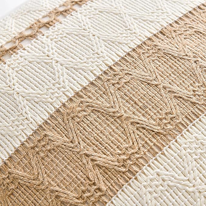Fancy Homi Set of 1 Boho Neutral Long Lumbar Decorative Throw Pillow Cover 16x24 Inch for Couch Bed Sofa Chair, Modern Organic Farmhouse Home Decor, Soft Cotton Cute Accent Tan Rectangle Cushion Case