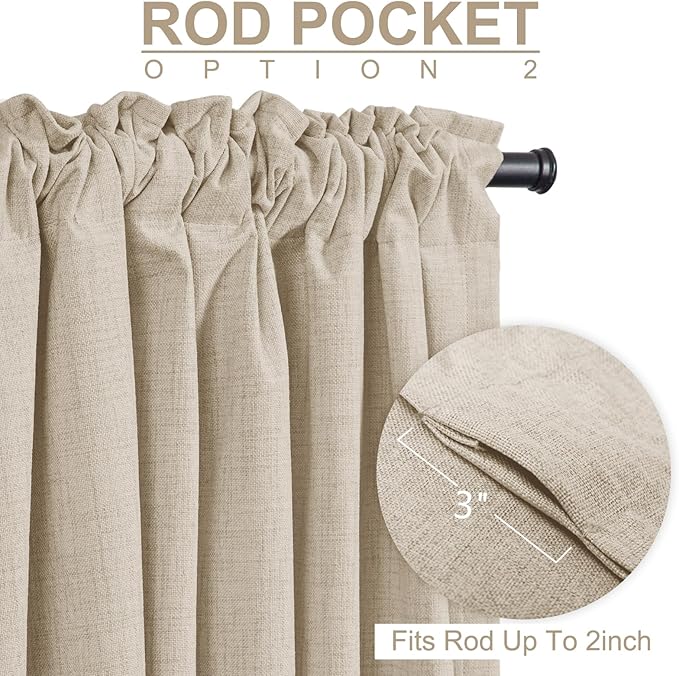 100% Blackout Shield Linen Blackout Curtains for Bedroom 108 Inches Long, Back Tab/Rod Pocket Living Room Drapes, Thermal Insulated Blackout Curtains 2 Panels Set, 50" W x 108" L, Oatmeal