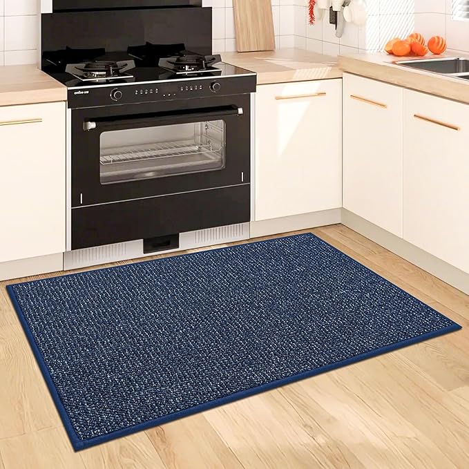 BEQHAUSE Kitchen Rugs 32"x48", Non-Slip Kitchen Mats for Floor, Super Absorbent and Stain Resistant Kitchen Rugs, Machine Washable Rugs for Kitchen, Hallway, Laundry & Sink, Blue