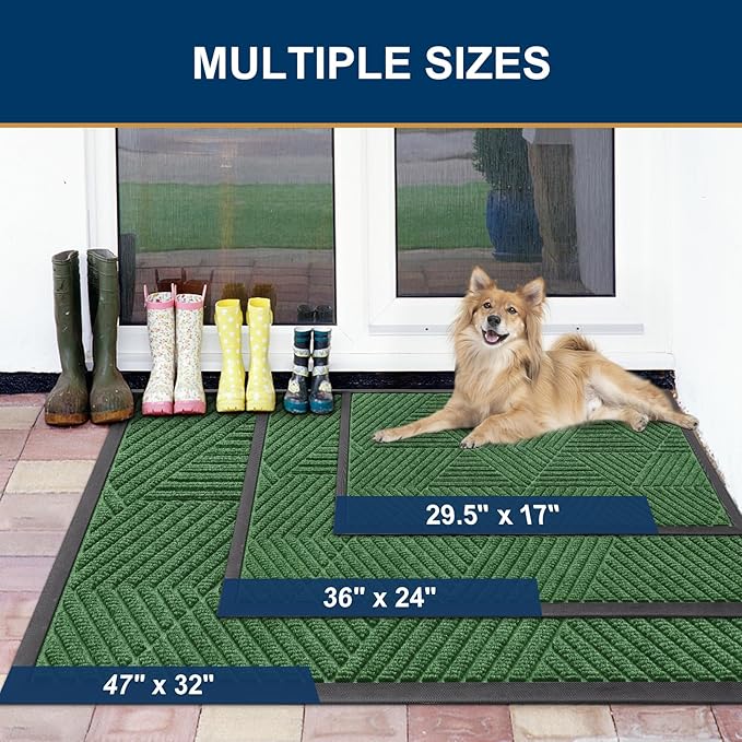 Smiry Front Door Mat Outside Entrance, Heavy Duty Sturdy Natural Rubber Doormat, Trap Dirt and Moisture, Easy Clean Low Profile Welcome Floor Mats for Indoor Outdoor Entry, 59x34 Inch, Green