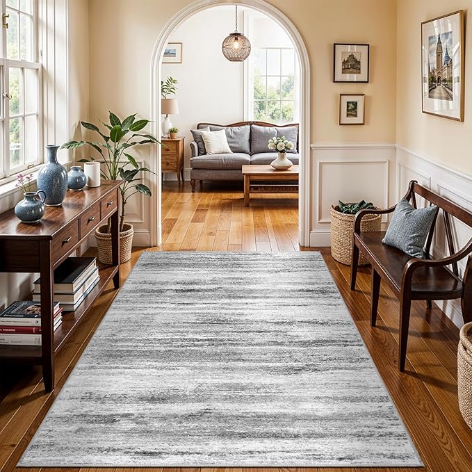 4x5 Area Rugs for Entryway Washable: Easy-to-Clean Rug for Office Kitchen Bedroom Living Room Dining Room - Non Slip Stain and Water Resistant Carpet - Soft Low-Pile Door Mat Grey