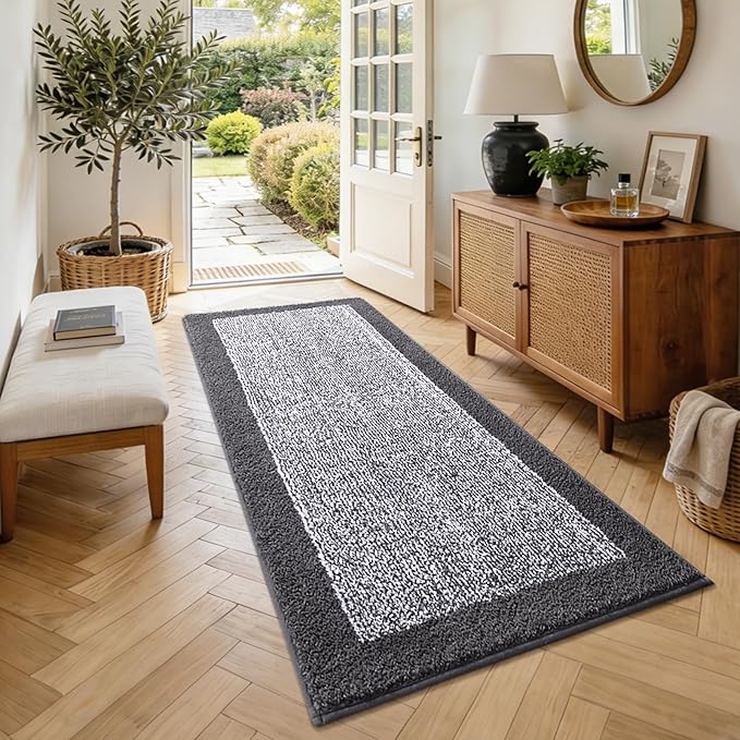 60x24 Long Bathroom Rugs Washable Non Slip, Grey Bath Mat for Bathroom Floor Tub, Soft Absorbent Quick Dry Mats for Shower,Bathtub,Home Decor