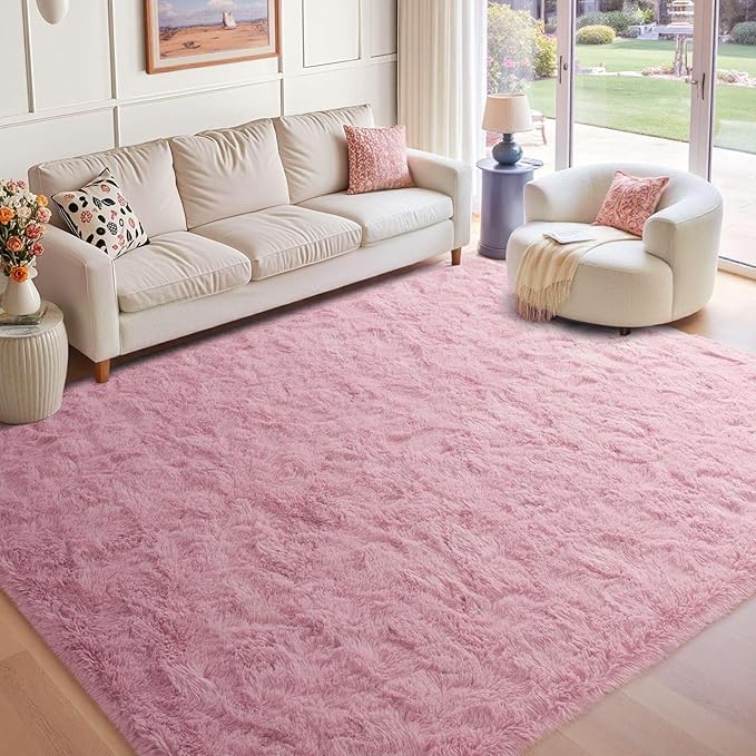 8x10 Ft Extra Large Pink Rugs for Living Room Girls, Shag Fluffy Area Rug for Bedroom, Ultra Soft Furry Rug Indoor Carpet for Kids Room Nursery Home Decor