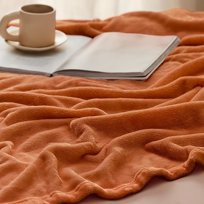 Bedsure Burnt Orange Throw Blankets Fleece Blanket Twin Blanket - 300GSM Soft Lightweight Plush Cozy Blankets for Bed, Sofa, Couch, Travel, Camping