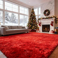 Red Shag Area Rugs for Bedroom Living Room,Ultra Soft Fluffy Christmas Area Rugs 5X8 for Dorm, Indoor Carpet Nursery Rugs for Kids Girls Room Home Decor