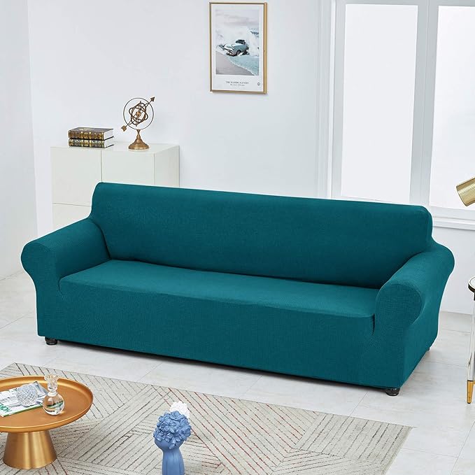 Joccun Stretch Loveseat Couch Cover, 1-Piece Sofa Cover for 2 Cushion Couch Spandex Jacquard Washable Furniture Protector Cover for Living Room,Kids,Pets（Loveseat,Peacock Blue）