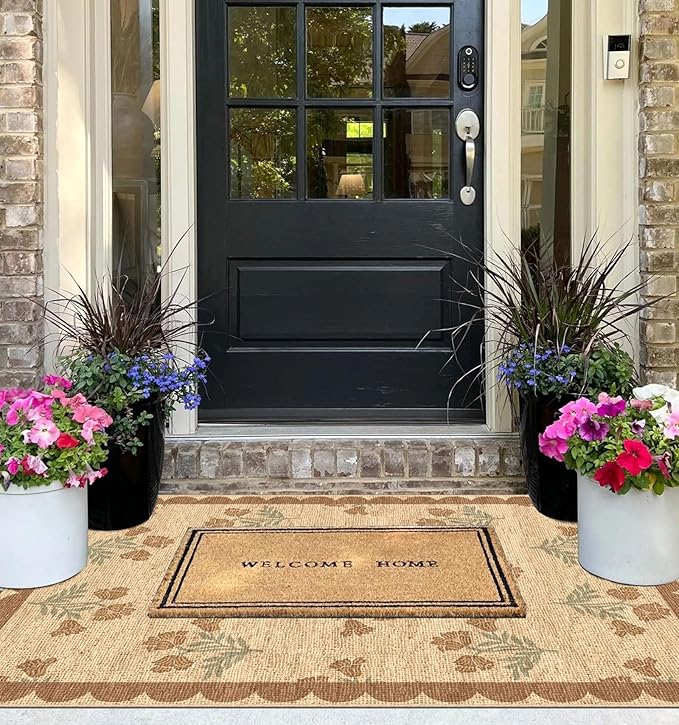 3x5 Floral Entry Rug - Small Washable Indoor Outdoor Mats for Front Door Non-Slip Jute-Look Porch Rug Boho Tan Scalloped Throw Rugs for Living Room Bedroom Entryway Kitchen Office Porch Decor