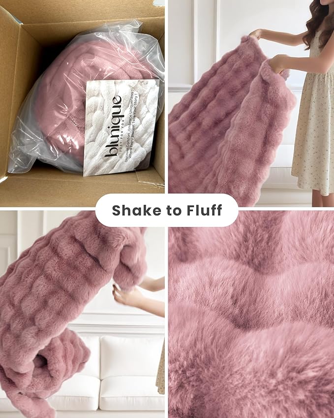 Ultra Soft Cozy Faux Fur Throw Blanket, Fuzzy Plush Thick Bubble Blanket, Oversize Luxury Fluffy Blanket for Couch, Sofa, Bedroom, and Living Room,50x60 Inches,Pink