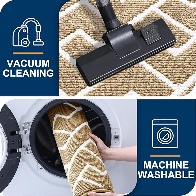 OLANLY Front Door Mat, Non-Slip Rubber Backing, Dirt Resistant and Absorbent, Washable, Easy to Clean Low-Profile Indoor Doormat for Back Door, Entryway, Inside Entrance, 48x32, Beige