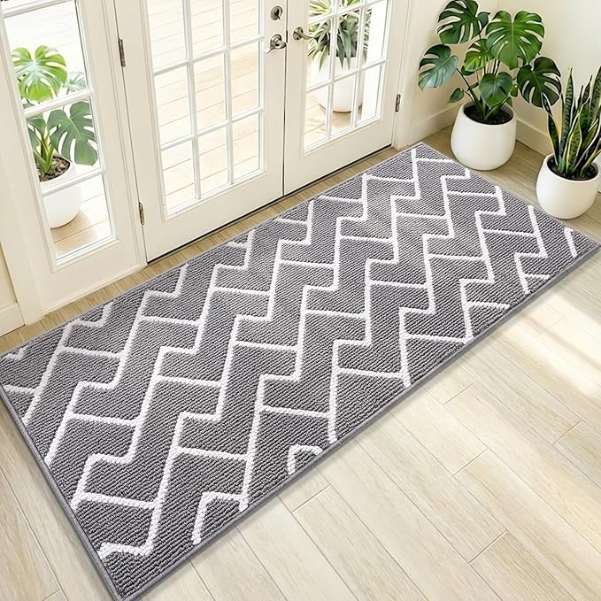 OLANLY Front Door Mat, Non-Slip Rubber Backing, Dirt Resistant and Absorbent, Washable, Easy to Clean Low-Profile Indoor Doormat for Back Door, Entryway, Inside Entrance, 70x23, Grey