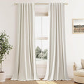 Guken 100% Blackout Cream Linen Curtains 52 Inch Wide by124 Inch 2 Panels Set for Living Room Bedroom Back Tab Thermal Insulated Black Out Linen Drapes Room Darkening Window Curtains