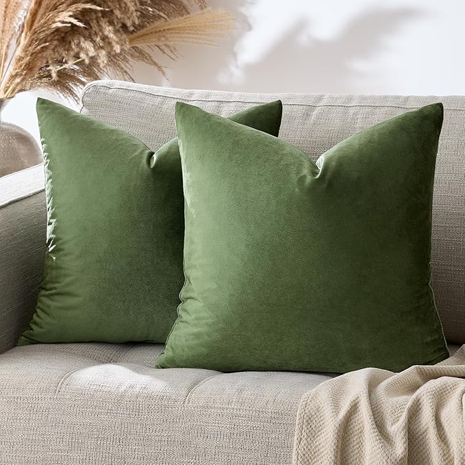 GIGIZAZA 18x18 Pillow Covers Set of 2 Velvet Throw Pillows Decorative Olive Green Covers for Couch Sofa Bedroom Pillowscase