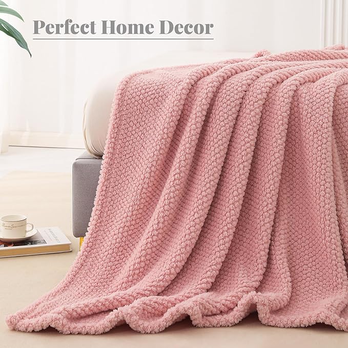 Whale Flotilla Queen Size Fuzzy Fleece Blanket for Bed, 90x90 Inch Fluffy Warm Soft Jacquard Blankets for All Season, Lightweight and Cozy, Pink