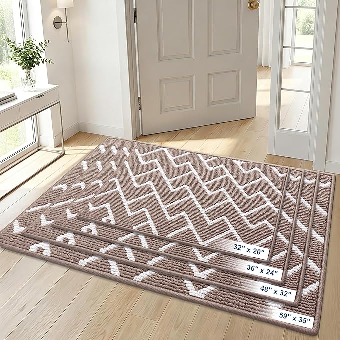 OLANLY Front Door Mat, Non-Slip Rubber Backing, Dirt Resistant and Absorbent, Washable, Easy to Clean Low-Profile Indoor Doormat for Back Door, Entryway, Inside Entrance, 59x35, Brown
