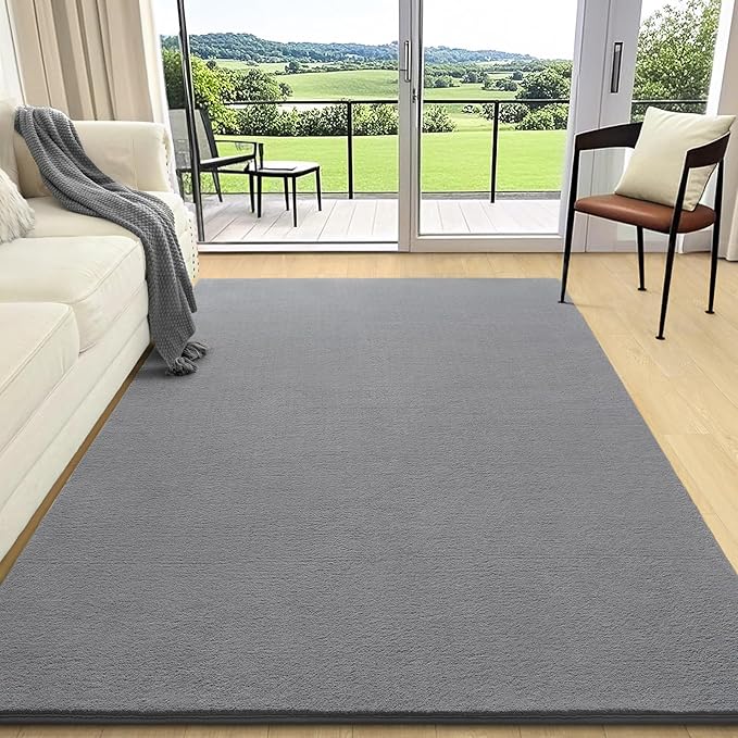 AROGAN Modern Shag Area Rug for Living Room, 5x7 Feet Washable Rugs for Bedroom, Indoor Floor Carpet, Plush Memory Foam Bedside Rug for Kids Girls Teens Low Pile Decor, Grey