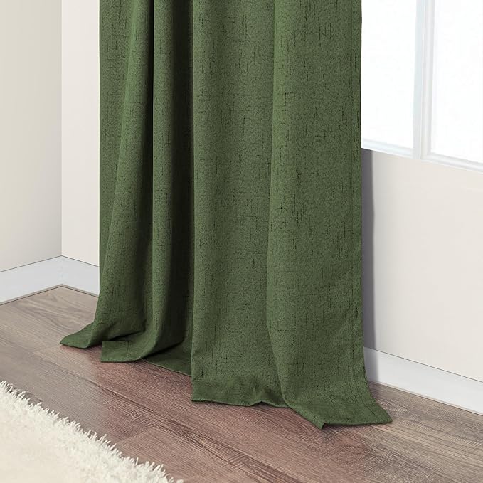Olive Green Blackout Curtains 84 Inches Long 2 Panels Linen Boho Black Out Dark Green Forest Curtains for Living Room Bedroom Windows Darkening Insulated Thermal Drapes 84 Length Christmas Decorations
