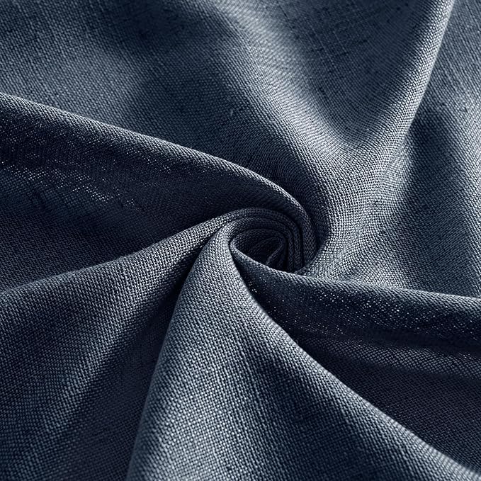 MIULEE Navy Blue Linen Curtains 54 Inch Length 2 Panels for Bedroom Living Room, Soft Thick Linen Textured Natural Short Window Drapes Semi Sheer Light Filtering Back Tab Rod Pocket Burlap Look Decor