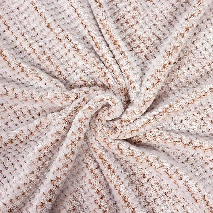 Exclusivo Mezcla Fleece Bed Blanket Queen Size, Super Soft and Warm Blankets for Couch, Sofa and Bed Waffle Textured, Cozy, Fuzzy and Lightweight (Heather Camel, 90x90 Inches)