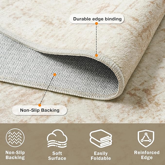 10x14 Area Rugs for Living Room Washable Rug: Anti-Skid Abstract Modern Living Room Rug Soft Thin Carpets Indoor Floor Non-Shedding Carpet for Bedroom Dining Farmhouse Nursery Home Office Beige White