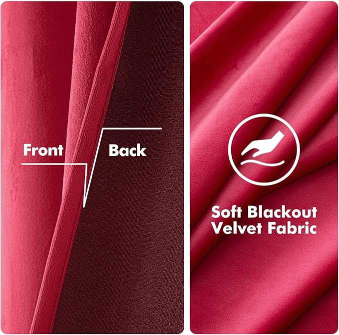 MIULEE Velvet Curtains Berry Elegant Grommet Thermal Insulated Soundproof Room Darkening Curtains/Drapes for Classical Living Room Bedroom Decor 52 x 84 Inch Set of 2