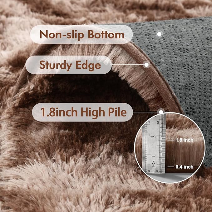 5x7 Ft Shag Brown Area Rug for Bedroom Living Room, Tie-Dyed Ultra Soft Fluffy Furry Rugs for Indoor Floor, Aesthetic Carpet for Kids Home Decor (Coffee)