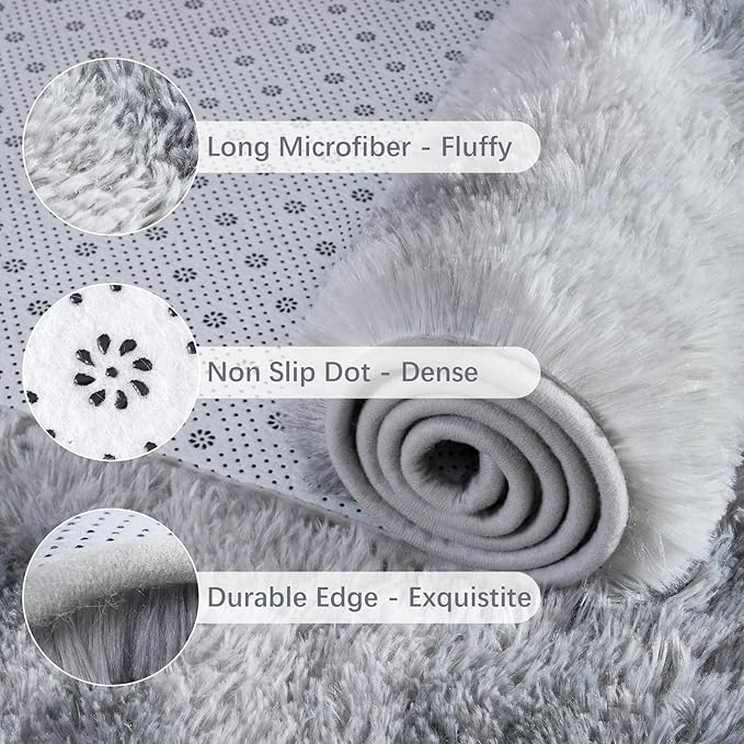 Chicrug Soft Runner Rugs for Bedroom Living Room Plush Fluffy Rug 2x10 Feet, Shag Furry Area Rug Carpet Non Shedding for Nursery Children Kids Girls Room Home Decorative, Grey and White