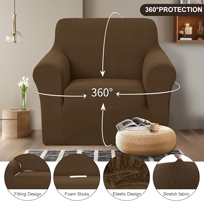U-NICE HOME Recliner Chair Covers Stretch Couch Cover Sofa Cover Sofa Slipcover Furniture Protector for Chair Cover Pet Friendly(Armchair, Brown)