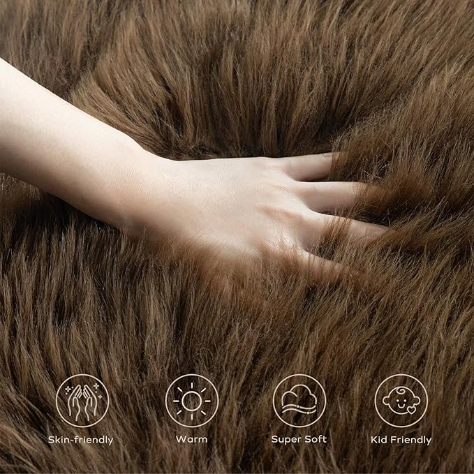 Ashler Faux Fur Rug, Fluffy Shaggy Area Rug Ultra Soft 2 x 6 Feet Sheepskin Fur Rug, Dark Coffee Fuzzy Rug Machine Washable Shag Rug, Nursery Decor Throw Rugs for Bedroom, Kids Room, Living Room