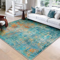 Washable Area Rugs Square 8ft Non-Slip Modern Abstract Soft for Living Room Entryway Bedroom Nursery, Print Pattern, Teal Blue Green Orange Rust Red Coloreful
