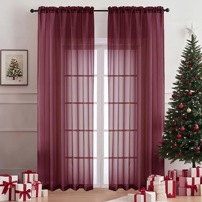 OVZME Burgundy Bedroom Curtains 2 Panel Sets 90 Inch Length, 59 Inch Extra Wide Light Filtering Light Weight Soft Window Treatment Panels for Study Room Living Room Guest Room, 59Wx90L Inches