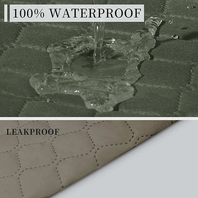 ISSUNTEX Double Protection 100% Waterproof Chair Sofa Covers for Living Room, Reversible Furniture Protector for Dogs, Pets, Kids (Chair, Greyish Green/Beige)