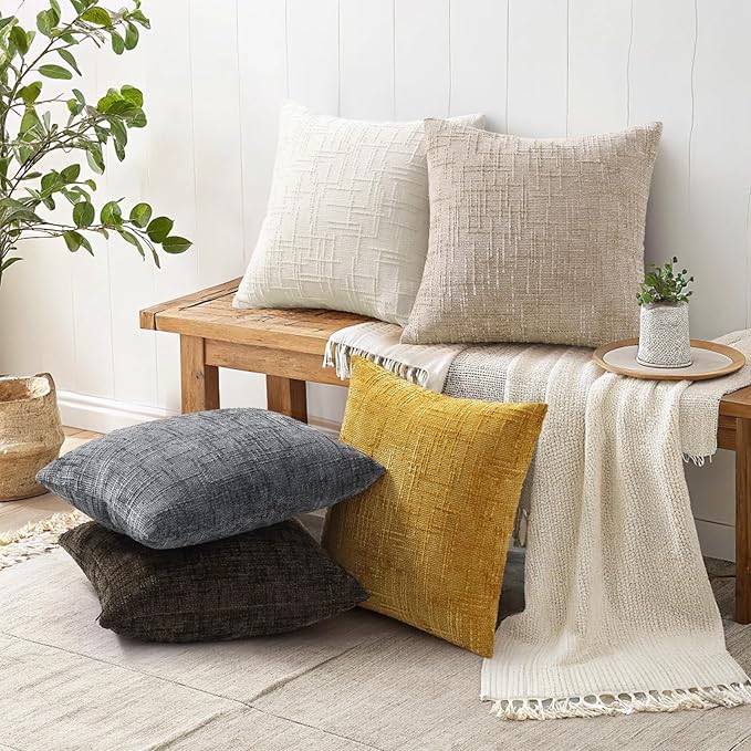 decorUhome Summer Mustard Yellow Chenille Euro Sham Throw Pillow Covers 26x26 Set of 2 Textured Cozy Slubby Couch Pillow Covers Modern Farmhouse Boho Decorative Pillow Cases for Bed Sofa Living Room