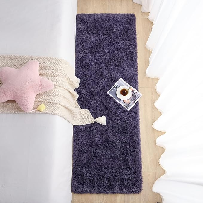 Chicrug Soft Runner Rug for Bedroom Living Room Plush Fluffy Rug 2x6 Feet, Shag Furry Runner Rug Carpet Non Shedding for Nursery Children Kids Girls Room Home Decorative, Grey Purple