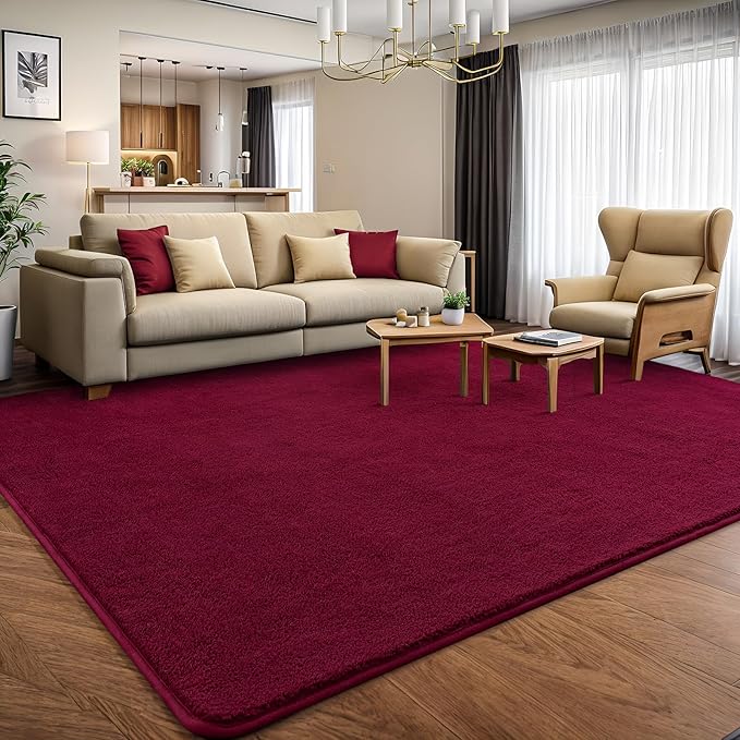 AROGAN Modern Shag Area Rug, 6x9 Feet Washable Bedroom Carpet, Plush Memory Foam Kids Girls Teens Room Low Pile Rug Decor, Wine Red