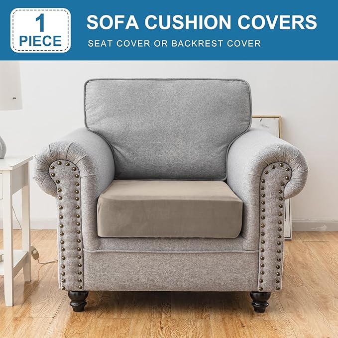 Couch Cover Stretch Velvet Sofa Cushion Cover 1-Piece - Elastic Washable Slipcover for Seat or Backrest, Couch Seat Covers for Sofas (Taupe)